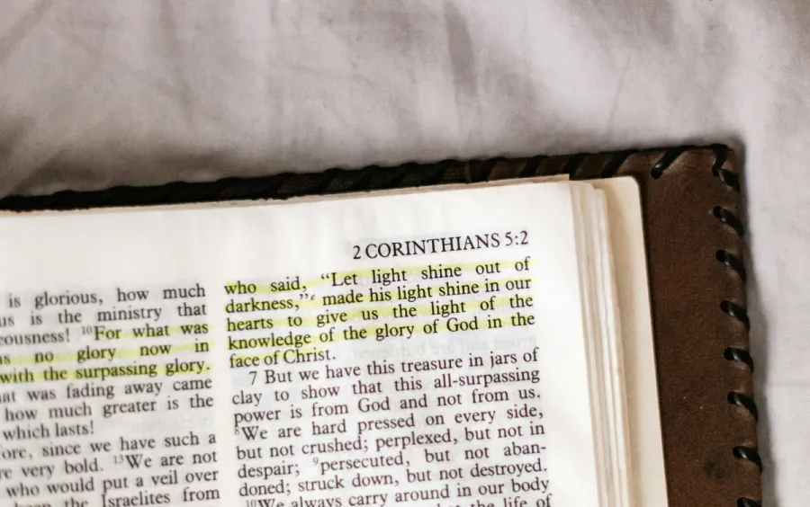 Photo of a Bible open to 2 Corinthians