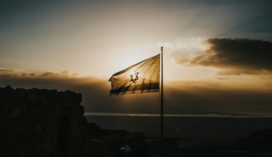 Photo of Israeli flag at sunrise