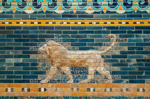 Close up of part of the Ishtar Gate to the city of Babylon