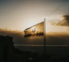 Photo of Israeli flag at sunrise