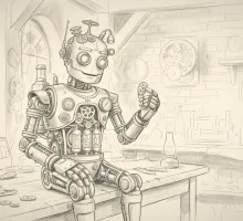 AI generated pencil drawing of a robot
