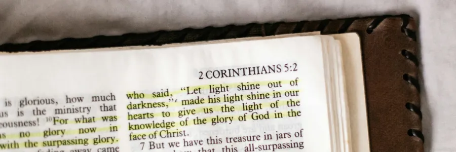 Photo of a Bible open to 2 Corinthians